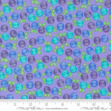 a pattern of blue and green roses on a purple background.