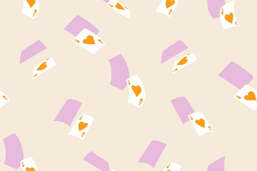 a repeating pattern of playing cards, specifically aces, against a light background.