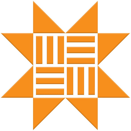 The image is a stylized logo consisting of a star-like shape composed of orange triangles arranged in a grid-like pattern.