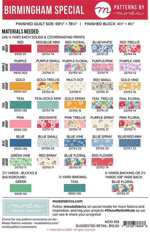 Birmingham Special Quilt pattern MOD109 Patterns by Moda