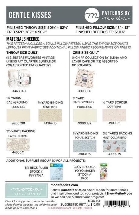 Gentle Kisses Quilt pattern MOD113 Patterns by Moda