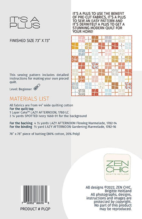 It's A Plus Quilt Pattern ZCPLQP for Zen Chic by Brigitte Heitland