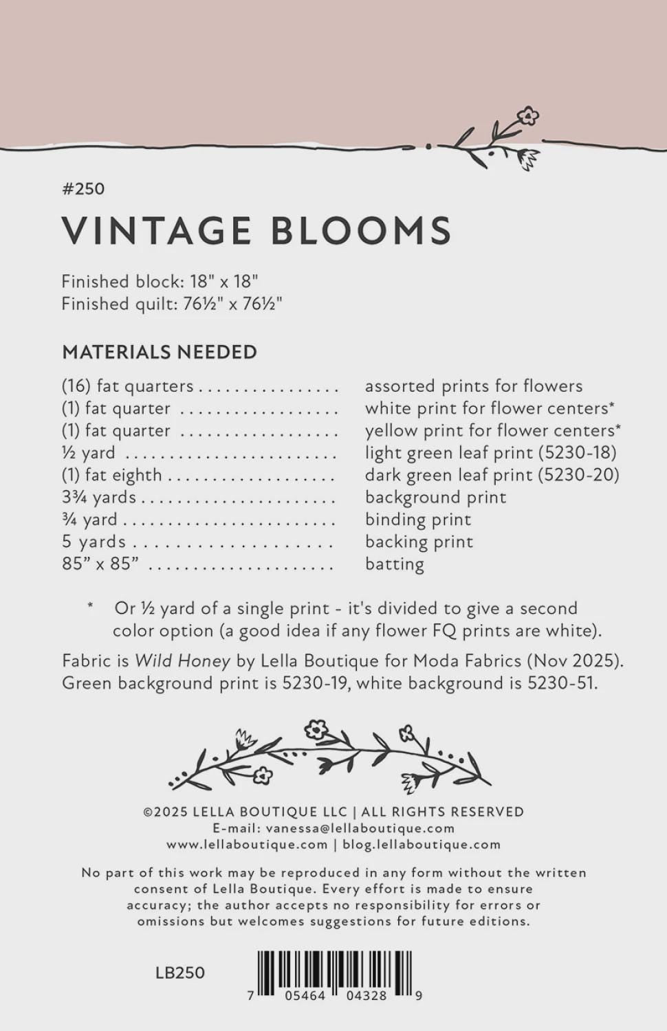 Vintage Blooms by Vanessa Goertzen for Lella Boutique LB250 Finished Size 76.5 x 76.5