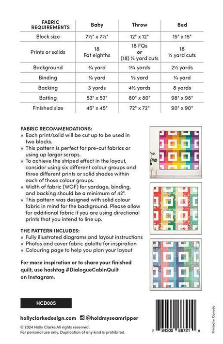 Dialogue Cabin Quilt Pattern HCD005 by Holly Clarke Design