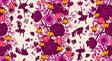 The image is a vibrant and whimsical pattern featuring various silhouettes of dancing figures, flowers, and other decorative elements in shades of purple, pink, and orange.