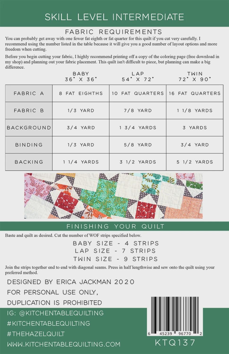 The Hazel Quilt Pattern KTQ137 by Kitchen Table Quilting (baby, lap, twin, sizes)