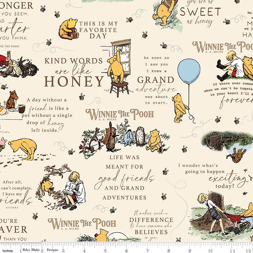 Winnie the Pooh Main Cream Yardage C17000-CREAM by Echo Park Paper Co. For Riley Blake Sold in 1/2 yard Increments