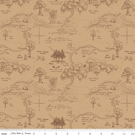 Winnie the Pooh Map Brown Yardage C17001-Brown by Echo Park Paper Co. For Riley Blake Sold in 1/2 yard Increments