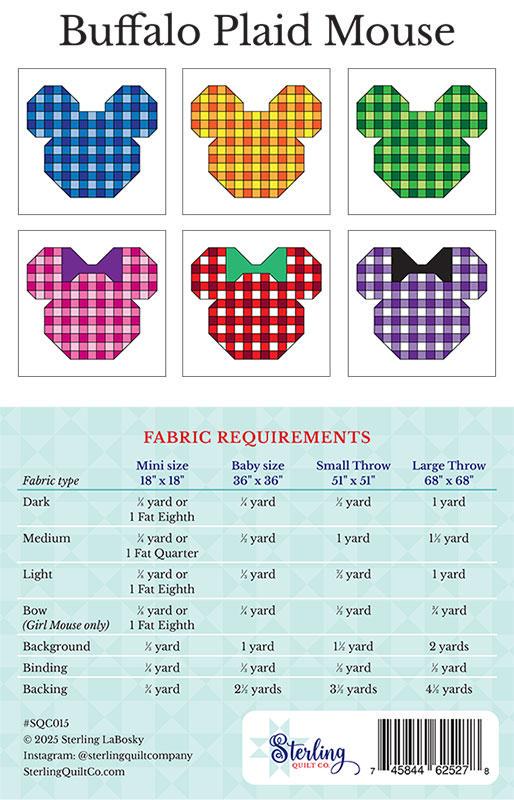 Buffalo Plaid Mouse Quilt Pattern paper only by Sterling Quilt Co. Multiple sizes #SQC015