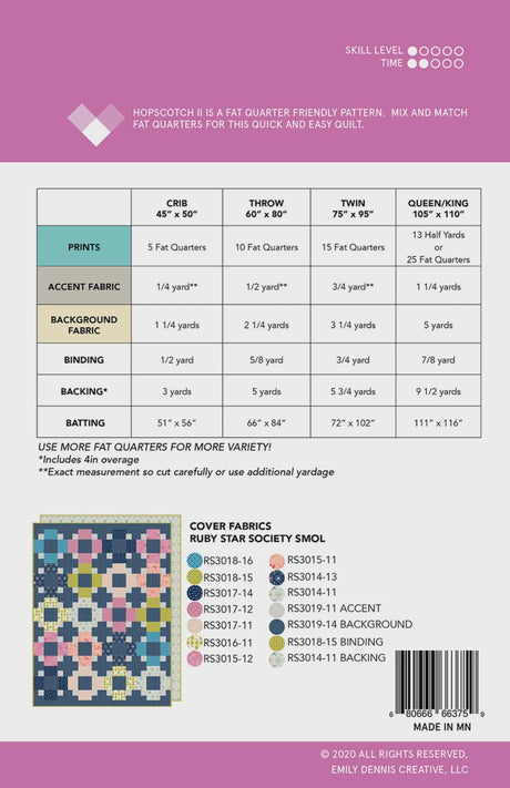 Hopscotch II Quilt Pattern by Quilty Love QLP134 Sizes Crib and Throw 4 sizes