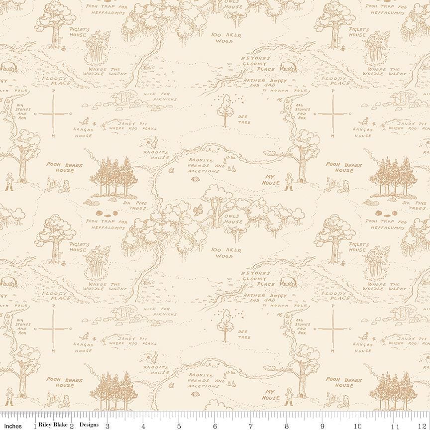 Winnie the Pooh Map Cream Yardage C17001-Cream by Echo Park Paper Co. For Riley Blake Sold in 1/2 yard Increments
