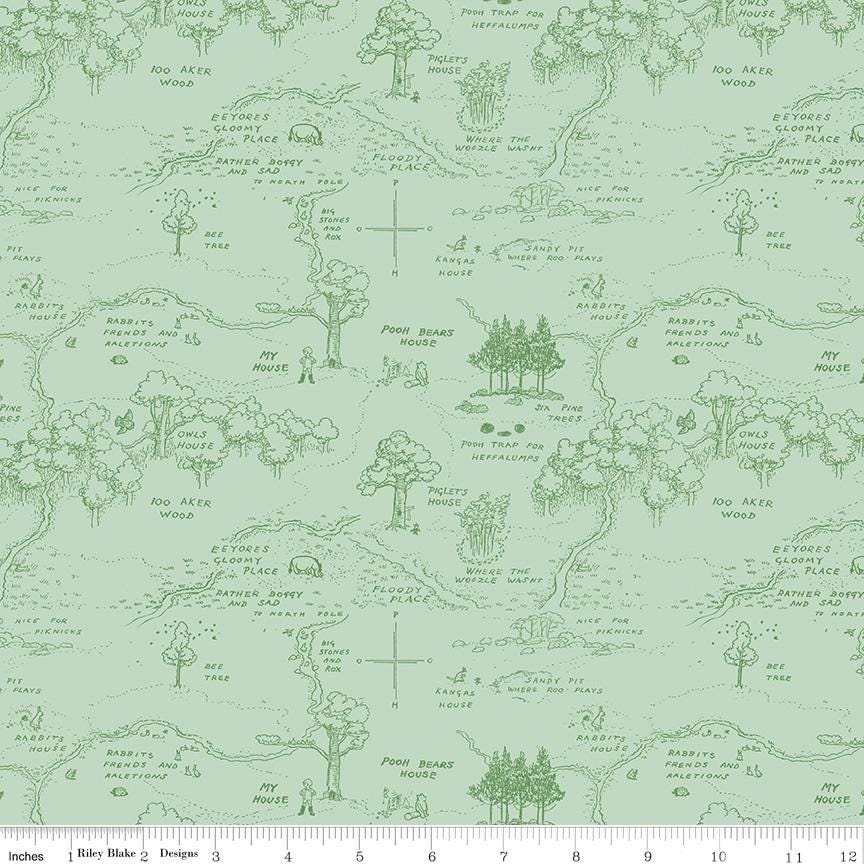 Winnie the Pooh Map Cream Yardage C17001-Green by Echo Park Paper Co. For Riley Blake Sold in 1/2 yard Increments