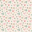 The image is a repeating pattern of pink chickens and flowers on a light background.