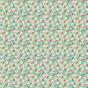 The image is a repeating pattern of various colorful flowers and leaves, creating a vibrant and lively visual effect.