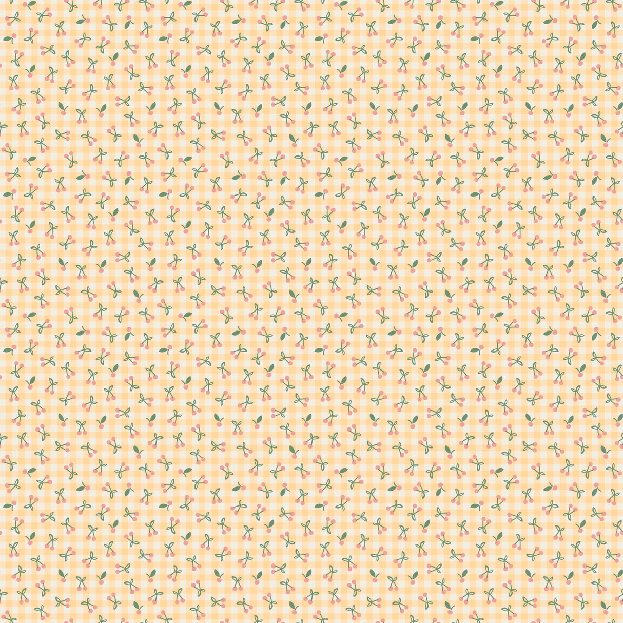 Farmhouse Fancy Cherry Pie Yellow FH25967 by Elea Lutz for Poppie Cotton Sold in 1/2 yard increments cut continuously