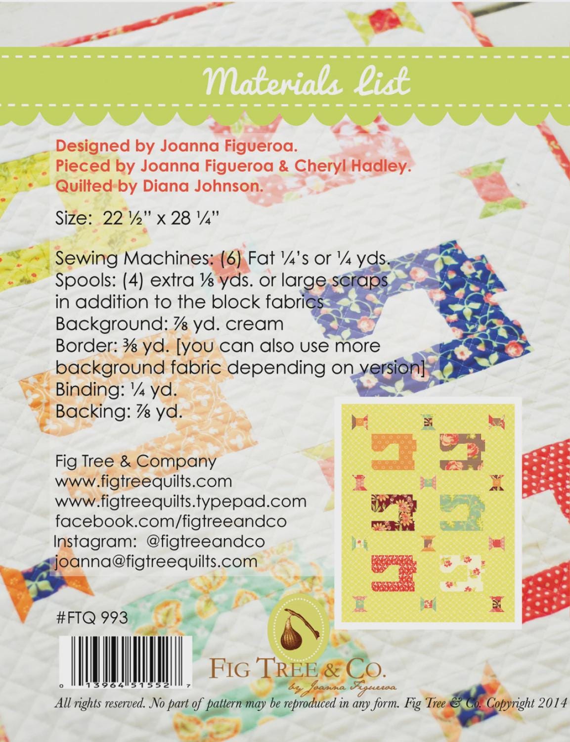 Mini Stitch Printed Pattern - 22.5” x 28.25" - Thimble Blossoms by Camille Roskelley tbl993 Bin MP