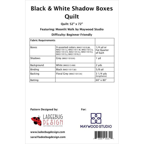 Black & White Shadow Boxes Quilt Pattern PTNM0150 from Ladeebug Design