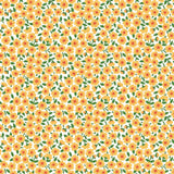 a repeating pattern of yellow flowers with green leaves against a white background.