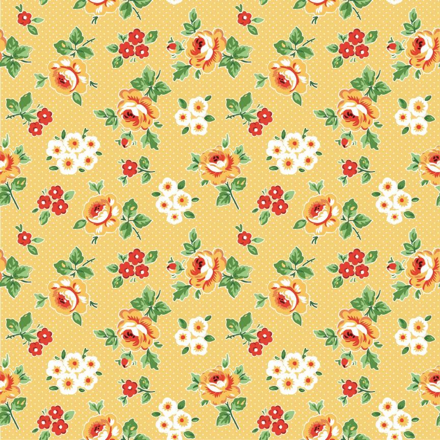 Flower Market Hand Picked Yellow FM25405 by Elea Lutz for Poppie Cotton Sold in 1/2 yard increments cut continuously