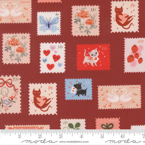 a collection of colorful postage stamps featuring various illustrations, including cats, flowers, and birds. The stamps are arranged in a grid-like pattern, with each stamp having a unique design and color scheme.
