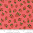 a repeating pattern of cartoon-style strawberries on a pink background.
