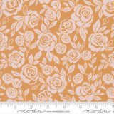 a repeating pattern of white roses on an orange background.
