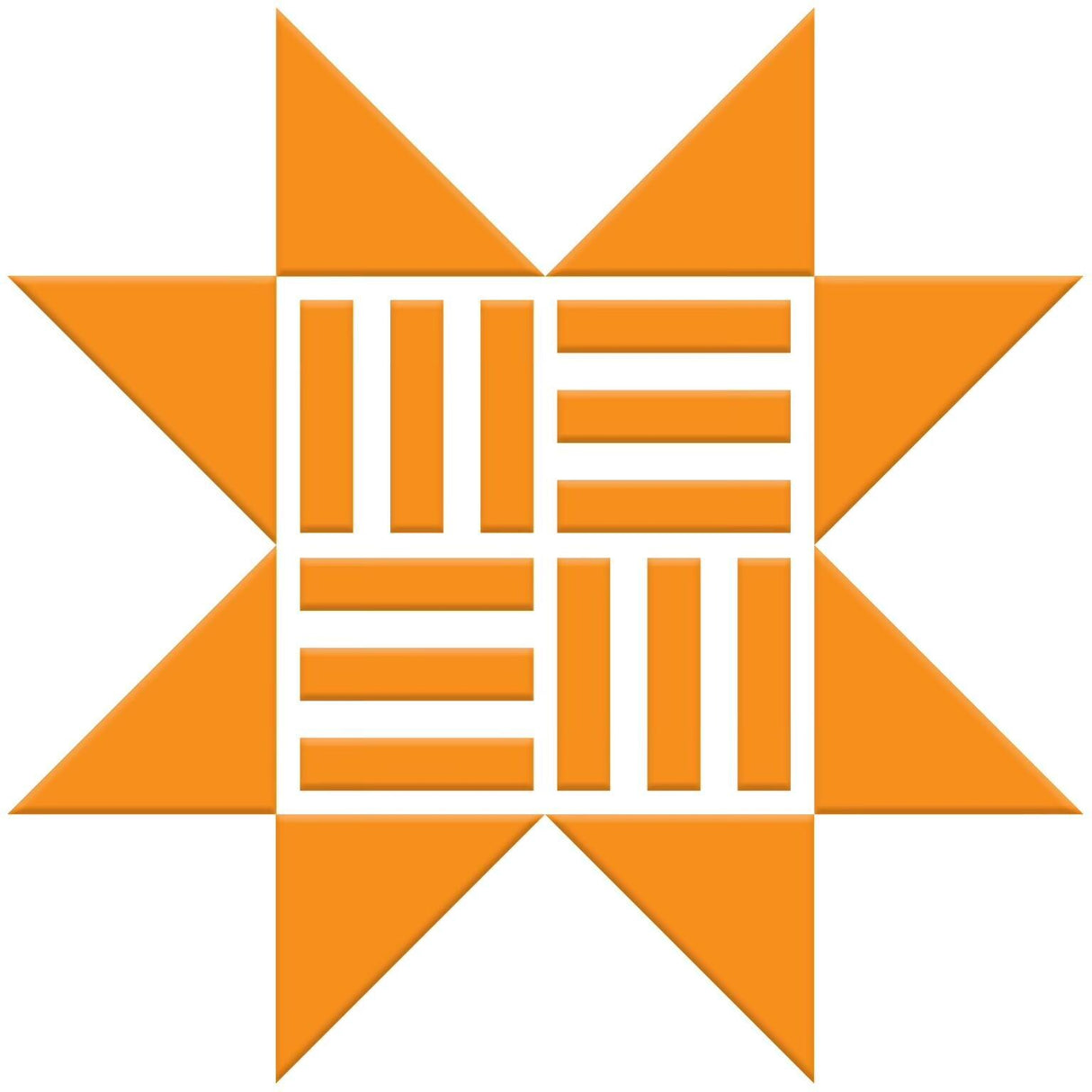 The image is a stylized logo consisting of a star-like shape composed of orange triangles arranged in a grid-like pattern.