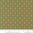 a repeating pattern of small green flowers with orange centers, arranged in a grid-like fashion.