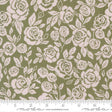 a repeating pattern of white roses on a green background.