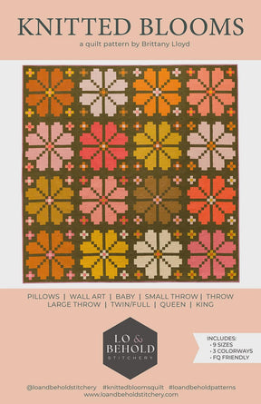 Knitted Blooms Quilt Pattern ONLY LBS-131 Fat Quarter Friendly 9 Sizes, 3 Colorways