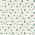 a repeating pattern of small green flowers and leaves on a light-colored background.