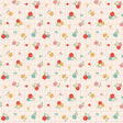 a repeating pattern of colorful flowers and leaves on a grid background.