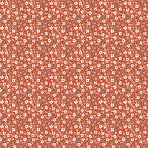 The image is a repeating pattern of small red flowers with green leaves, creating a vibrant and colorful design.
