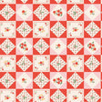 The image is a repeating pattern of red and white diamond-shaped squares, each containing a small floral design.