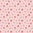 a repeating pattern of pink flowers and green leaves on a pink background.