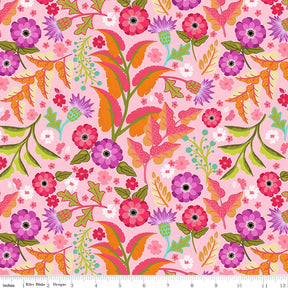 The image is a vibrant and colorful pattern featuring various flowers and leaves in shades of pink, purple, and green. The pattern is composed of multiple smaller images of flowers and leaves, creating a visually appealing and intricate design.