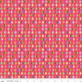 a vibrant, colorful pattern of geometric shapes, including triangles and diamonds, arranged in a repeating diagonal grid. The pattern is predominantly pink, green, and orange, creating a visually striking and dynamic design.