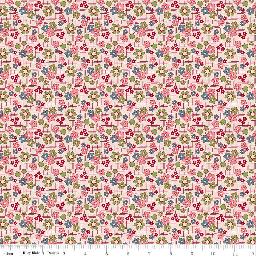 Farmers Daughter Daisy Coal C17161-Coral by Lori Holt for Riley Blake Sold in 1/2 yard increments