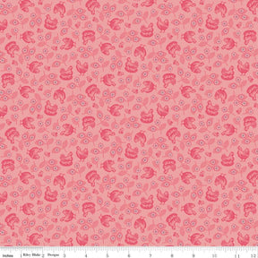 Farmers Daughter Hens and Chicks Coral C17160-Coral by Lori Holt for Riley Blake Sold in 1/2 yard increments