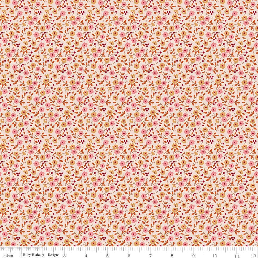 Farmers Daughter Floral Coral C17171-Coral by Lori Holt for Riley Blake Sold in 1/2 yard increments