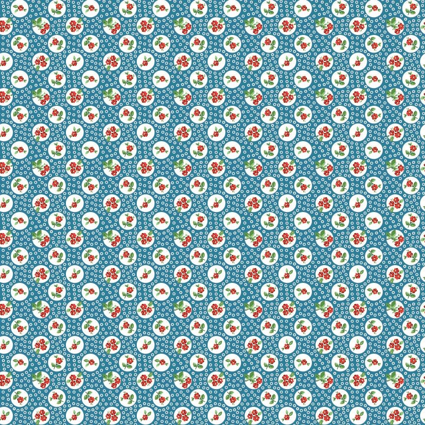 The image is a repeating pattern of small circles filled with various colors, including shades of blue, green, and red, creating a visually appealing and intricate design.