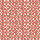 The image is a repeating pattern of red circles with white flowers and leaves on a red background.