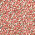 The image is a repeating pattern of red flowers with green leaves against a white background.