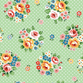 Flower Market Market Bouquet Green FM25401 by Elea Lutz for Poppie Cotton Sold in 1/2 yard increments cut continuously