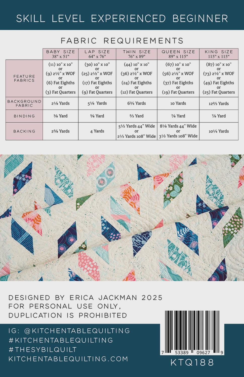 The Sybil Quilt Paper Pattern KTQ188 by Kitchen Table Quilting 5 sizes