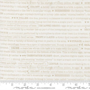 a repeating pattern of text that appears to be a list of words or phrases related to bees and honey. The text is in a beige color and is arranged in a circular pattern. The image does not contain any visual elements or objects, and the text is not accompanied by any images or illustrations. The text is written in a casual, conversational style, and it is not possible to provide a detailed description of each word or phrase without seeing the actual text.