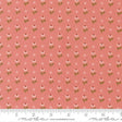 a repeating pattern of pink flowers with green leaves on a fabric surface.