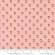 a repeating pattern of pink flowers with green leaves on a light pink background.