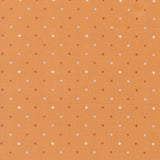 a repeating pattern of small white and red dots on a light orange background.