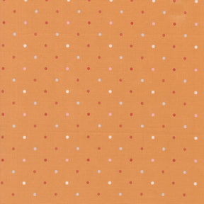 a repeating pattern of small white and red dots on a light orange background.